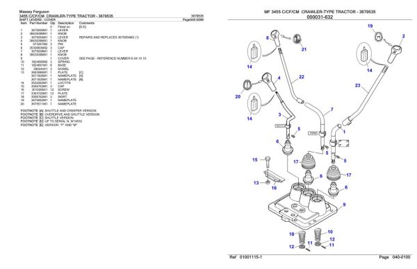 Massey Ferguson 3455 C CF CM Crawler Type Tractor Parts Catalog 3679535 1