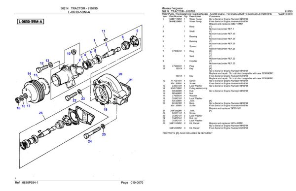 Massey Ferguson 362 N Tractor Parts Catalog 819795 2