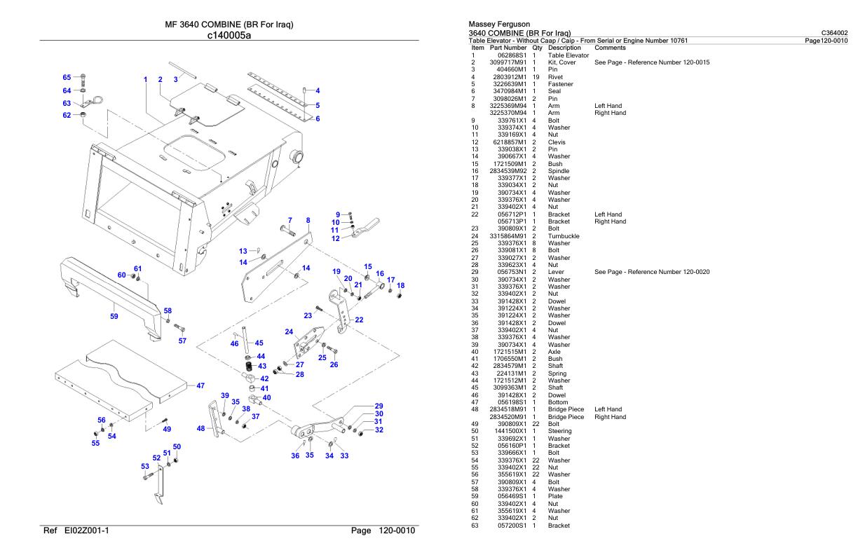 Massey Ferguson 3640 Combine BR For Iraq Parts Catalog C364002 1