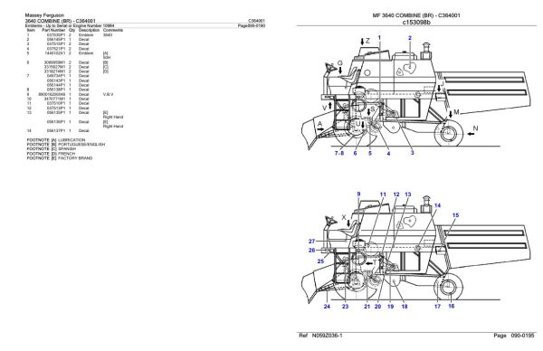 Massey Ferguson 3640 Combine BR Parts Catalog C364001 2