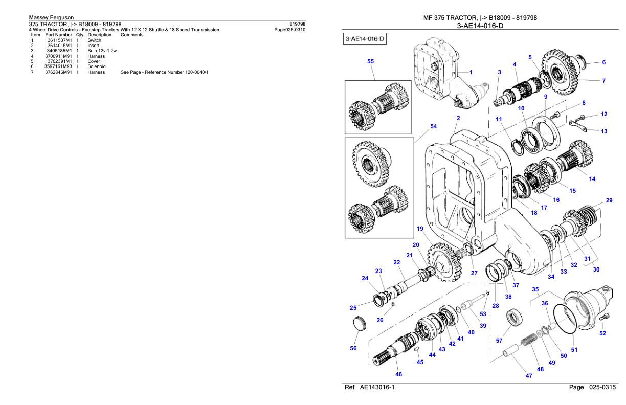 Massey Ferguson 375 Tractor Parts Catalog 819798 1