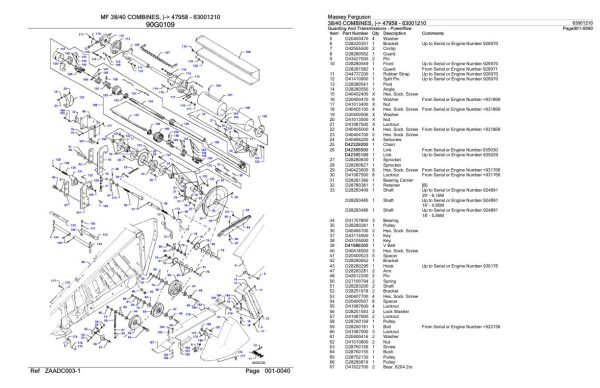 Massey Ferguson 38 40 Combine Parts Catalog 63001210 1