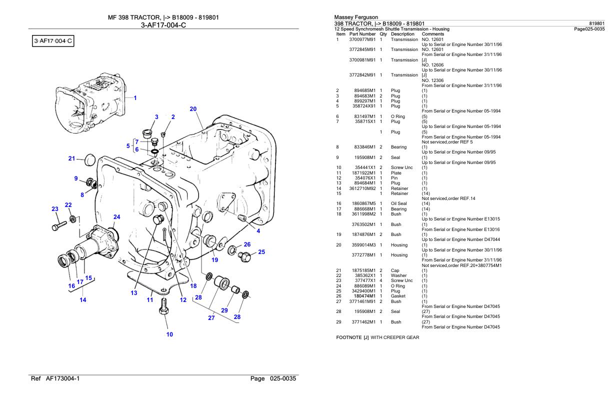 Massey Ferguson 398 Tractor Parts Catalog 819801 1