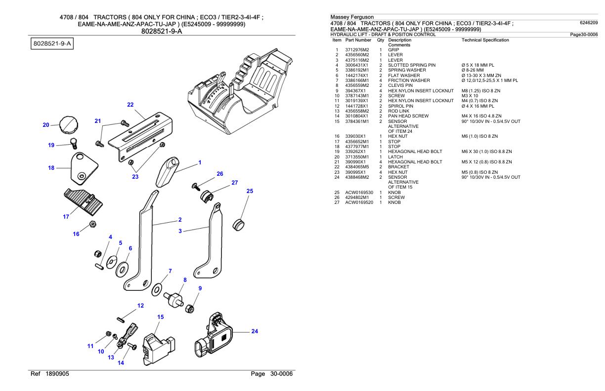 Massey Ferguson 4708 804 Tractor Parts Catalog 6246209 1