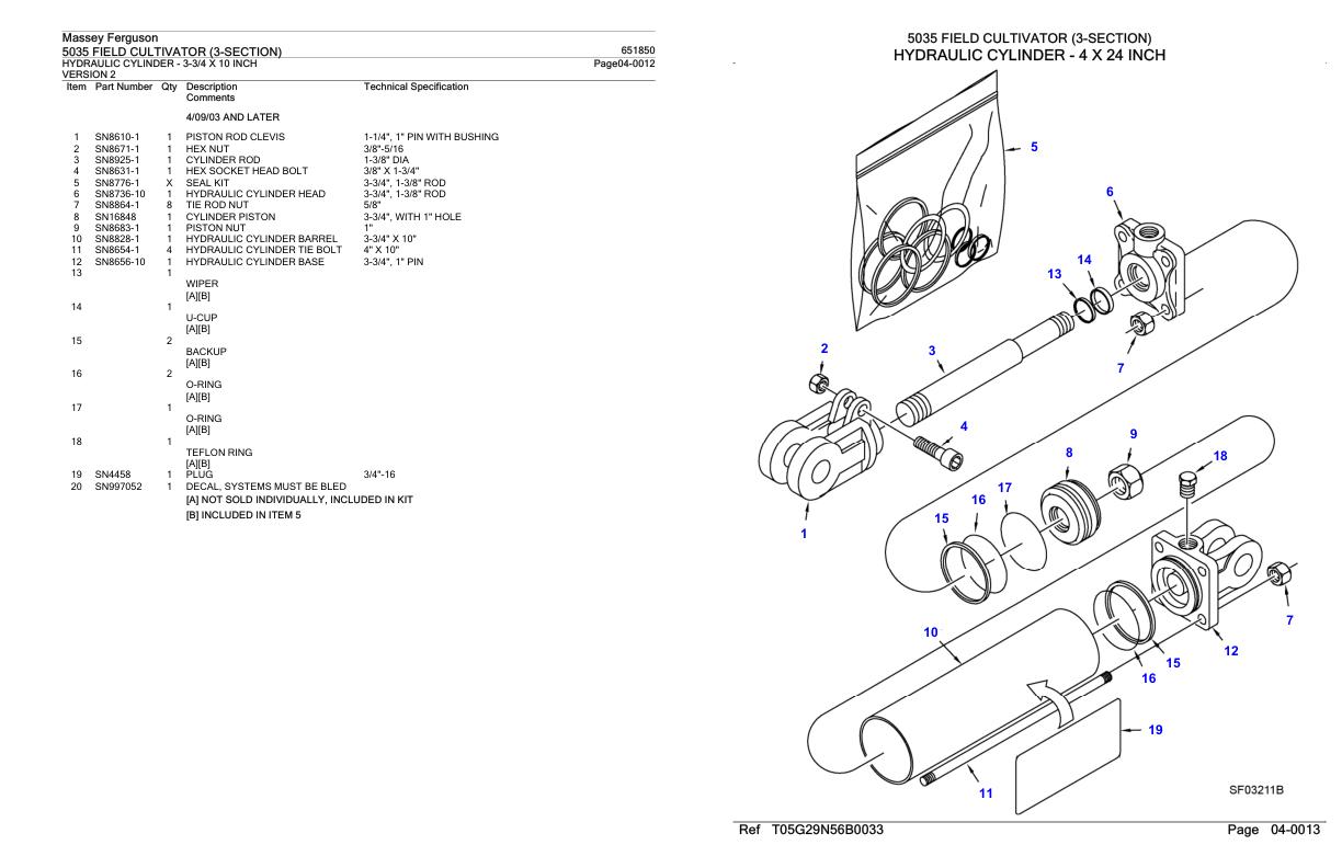 Massey Ferguson 5035 Field Cultivator 3 Section Parts Catalog 651850 1