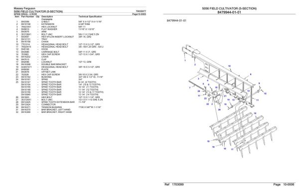 Massey Ferguson 5056 Field Cultivator 5 Section Parts Catalog 79035977 1