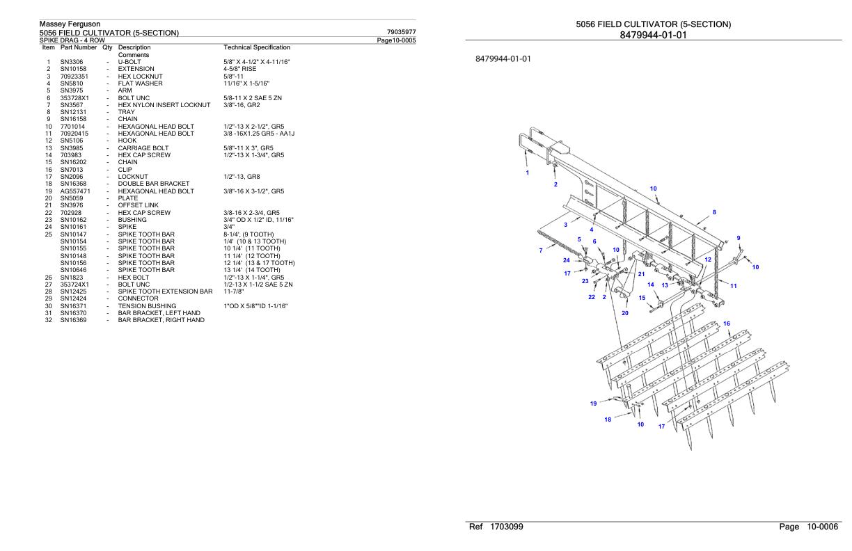 Massey Ferguson 5056 Field Cultivator 5 Section Parts Catalog 79035977 1