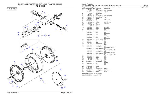 Massey Ferguson 543 MVS MSB TDB TFF TSB TVF Serie Planter Parts Catalog 1637296 2