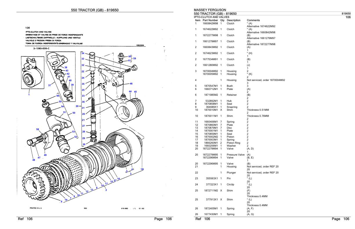 Massey Ferguson 550 Tractor Parts Catalog 819650 1
