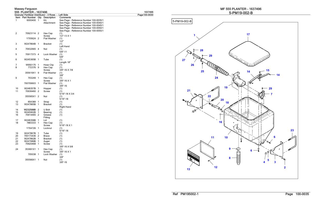 Massey Ferguson 555 Planter Parts Catalog 1637496 1