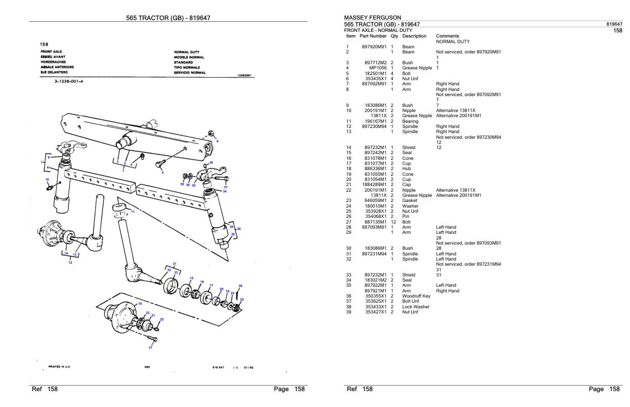Massey Ferguson 565 Tractor Parts Catalog 819647 1