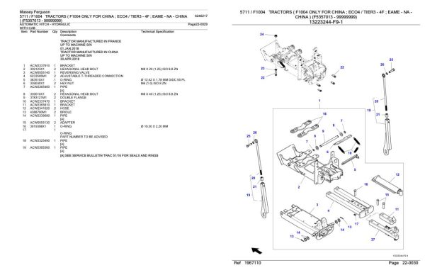 Massey Ferguson 5711 F1004 Tractor A Parts Catalog 6246217 2