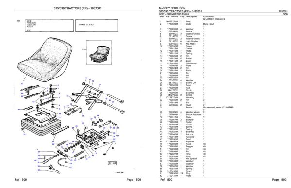 Massey Ferguson 575 590 Tractor Parts Catalog 1637001 1