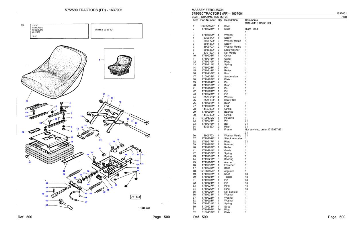 Massey Ferguson 575 590 Tractor Parts Catalog 1637001 1