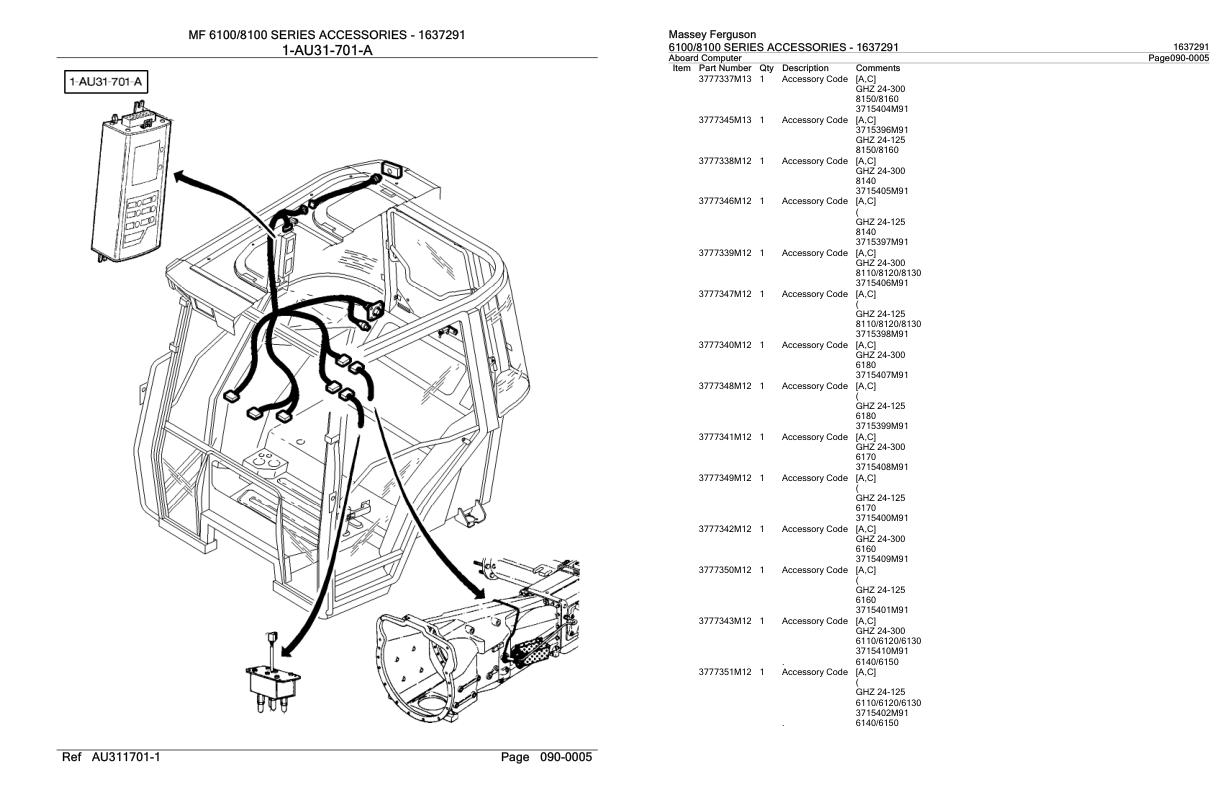 Massey Ferguson 6100 8100 Series Accessories Parts Catalog 1637291 1