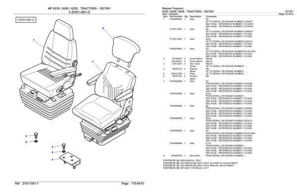 Massey Ferguson 6235 6245 6255 Tractor Parts Catalog 1637361 2