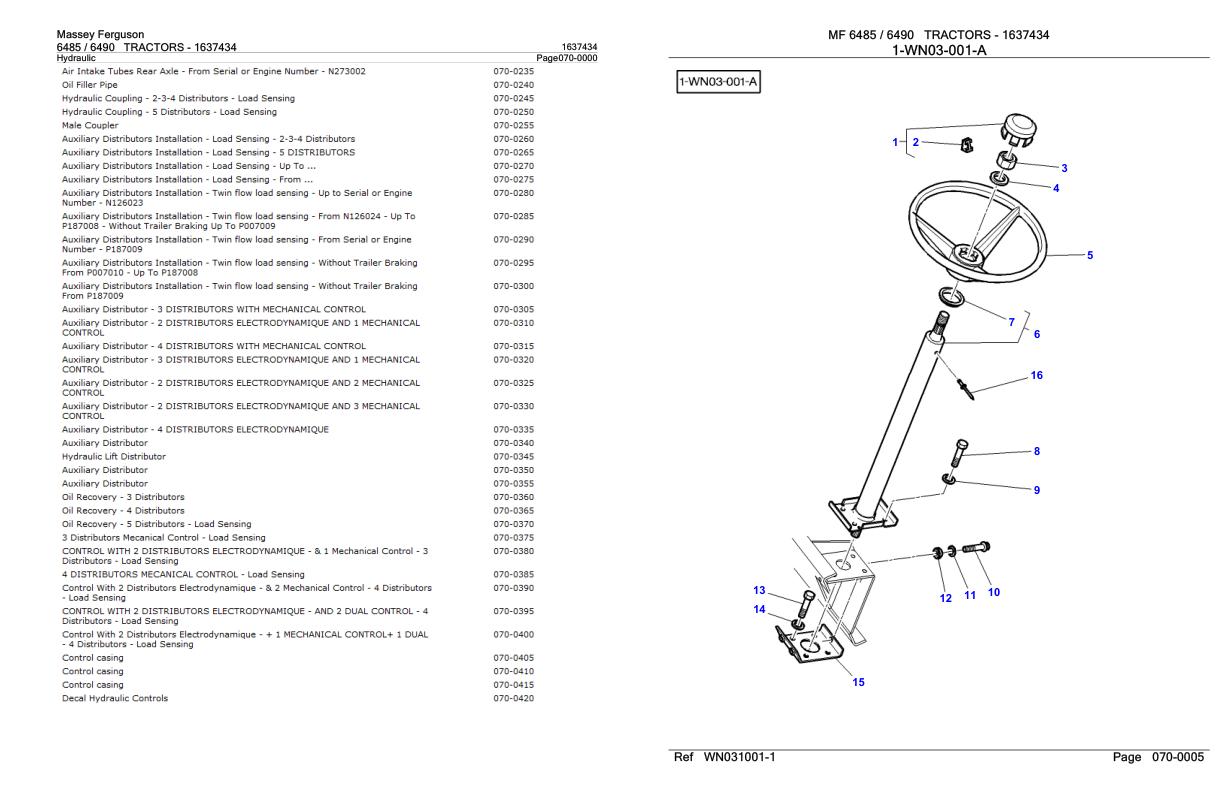 Massey Ferguson 6485 6490 Tractor Parts Catalog 1637434 1