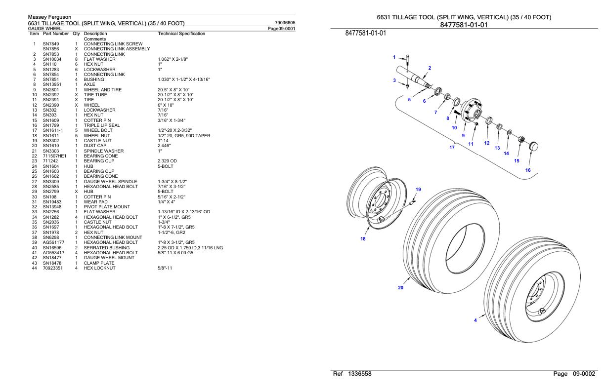 Massey Ferguson 6631 Tillage Tool Parts Catalog 79036605 1