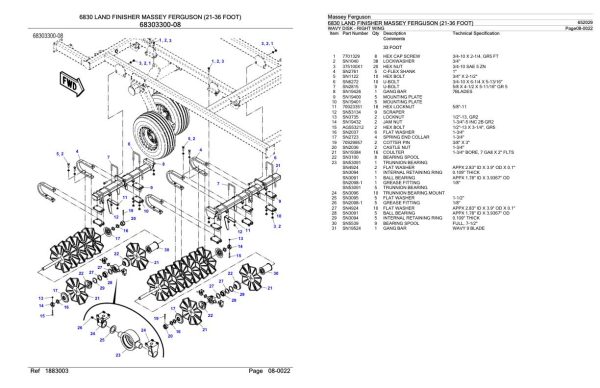 Massey Ferguson 6830 Land Finisher 21 36 Foot Parts Catalog 652029 2