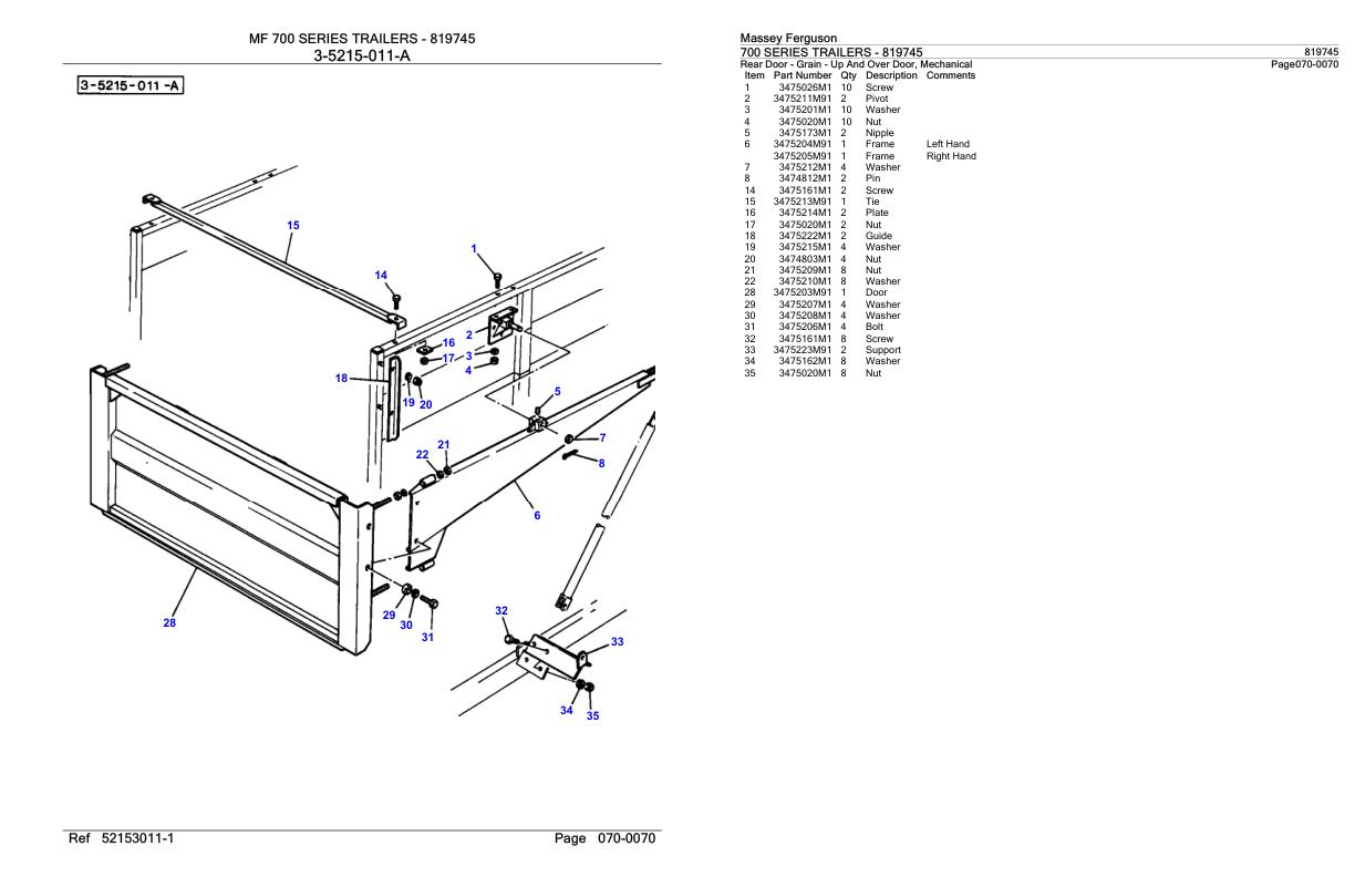 Massey Ferguson 700 Series Trailer Parts Catalog 819745
