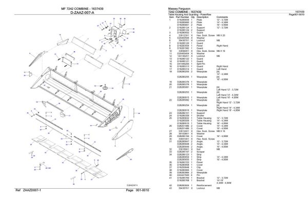 Massey Ferguson 7242 Combine Parts Catalog 1637439 1