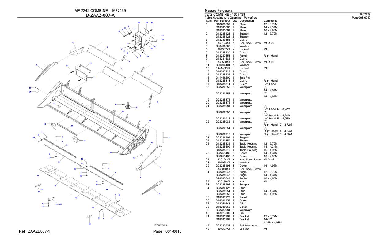 Massey Ferguson 7242 Combine Parts Catalog 1637439 1