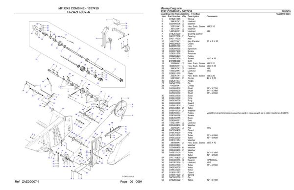 Massey Ferguson 7242 Combine Parts Catalog 1637439 2