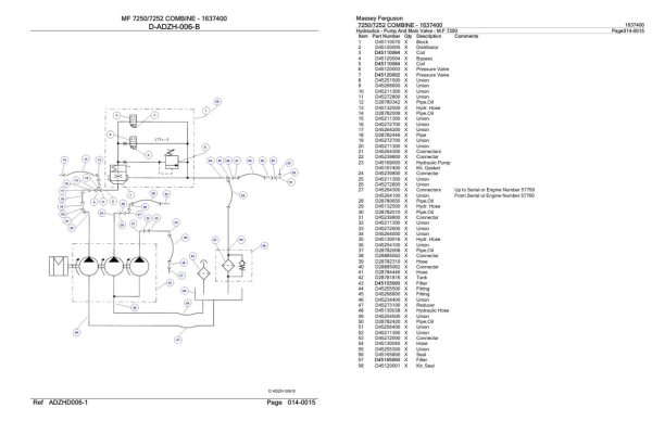 Massey Ferguson 7250 7252 Combine Parts Catalog 1637400 1