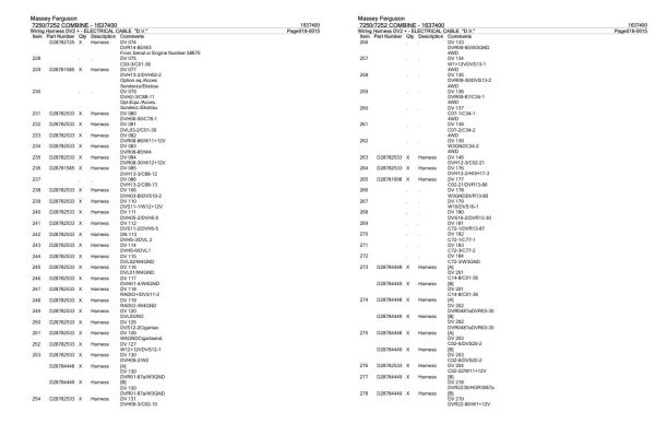 Massey Ferguson 7250 7252 Combine Parts Catalog 1637400 2