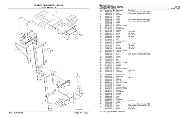 Massey Ferguson 7254 7256 Combine Parts Catalog 1637402 1
