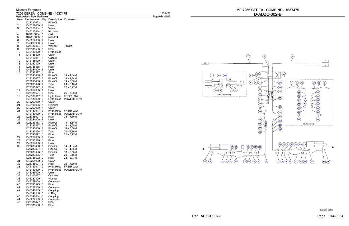 Massey Ferguson 7256 CEREA Combine Parts Catalog 1637475 1