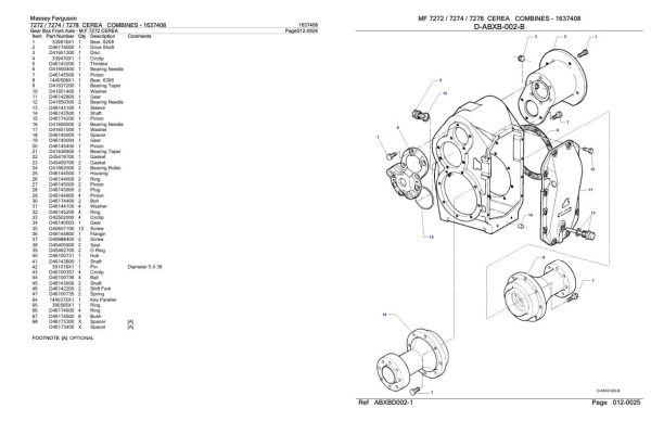 Massey Ferguson 7272 7274 7278 Cerea Combine Parts Catalog 1637408 2