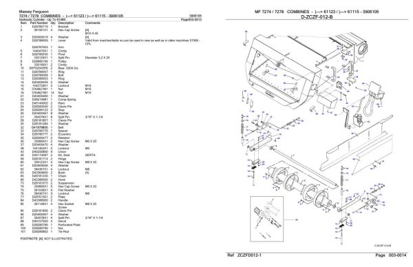 Massey Ferguson 7274 7278 Combine Parts Catalog 3906105 1