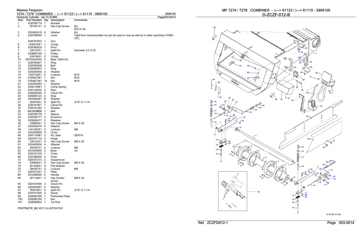 Massey Ferguson 7274 7278 Combine Parts Catalog 3906105 1