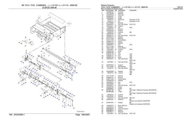 Massey Ferguson 7274 7278 Combine Parts Catalog 3906105 2
