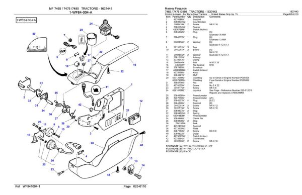 Massey Ferguson 7465 7475 7480 Tractor Parts Catalog 1637443 1