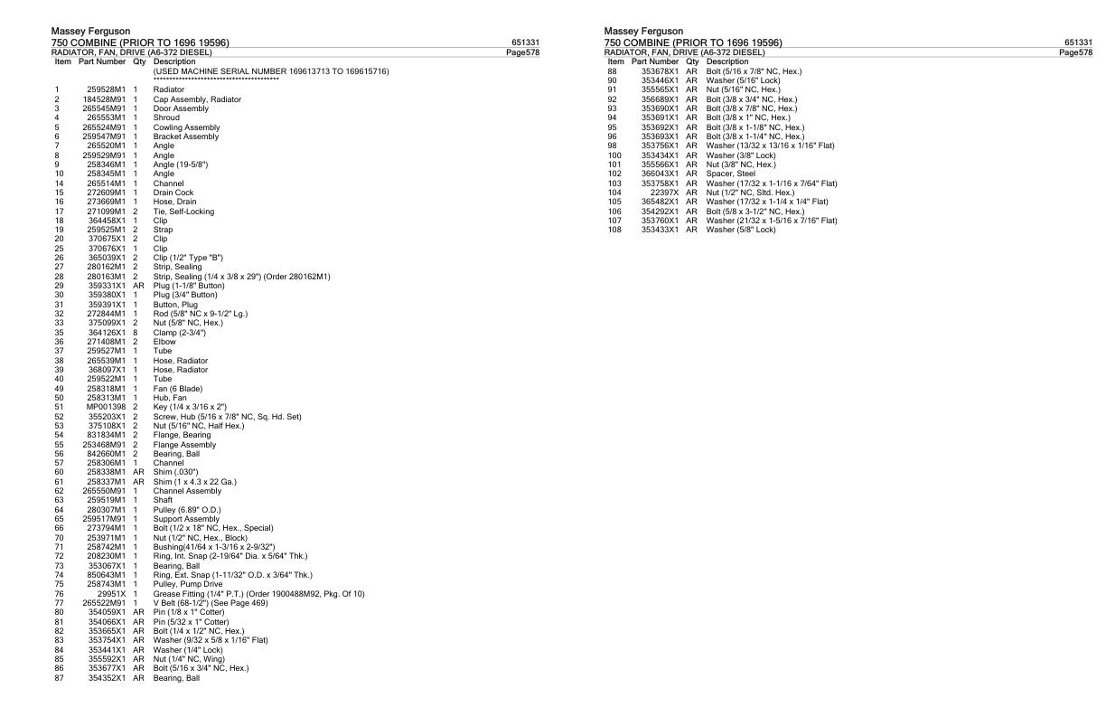 Massey Ferguson 750 Combine Parts Catalog 651331 1