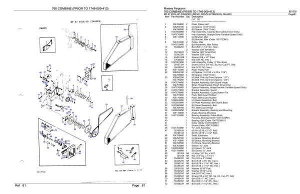 Massey Ferguson 760 Combine Parts Catalog 651318 1