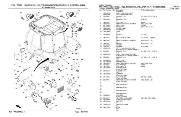 Massey Ferguson 7720 7720S 1804 China 7620 Russia Tractor Parts Catalog 6246121 2