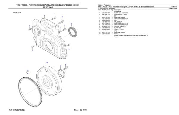 Massey Ferguson 7722 7722S 7622 Russia Tractor Parts Catalog 6246122 2