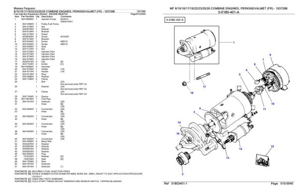 Massey Ferguson 8 to 26 Combine Engine Perkins Valmet FR Parts Catalog 1637288 2