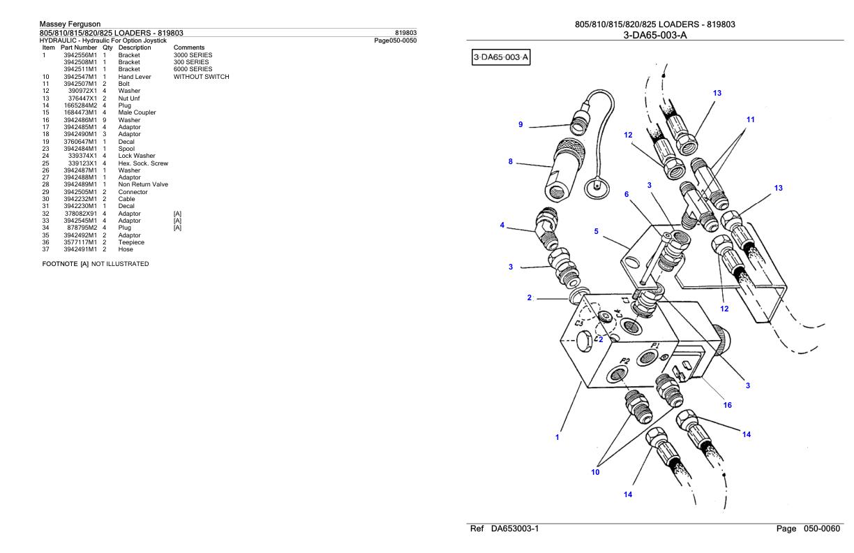 Massey Ferguson 805 810 815 820 825 Loader Parts Catalog 819803 1