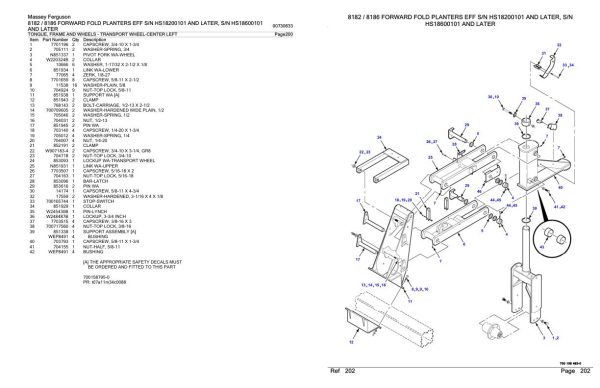 Massey Ferguson 8182 8186 Forward Fold Planter EFF Parts Catalog 00730633 1