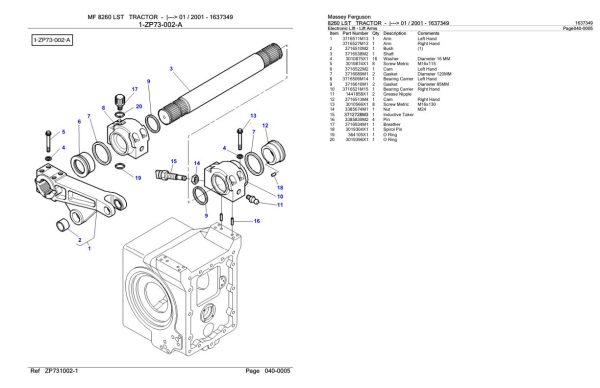 Massey Ferguson 8260 Lst Tractor Parts Catalog 1637349 1