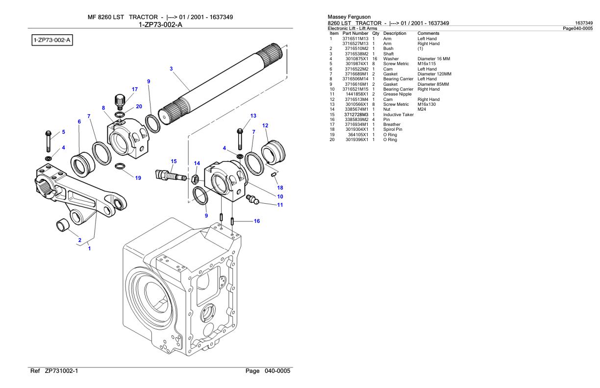 Massey Ferguson 8260 Lst Tractor Parts Catalog 1637349 1