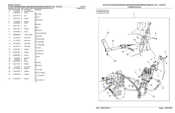 Massey Ferguson 831 to 879 Loader Parts Catalog 1637347 1