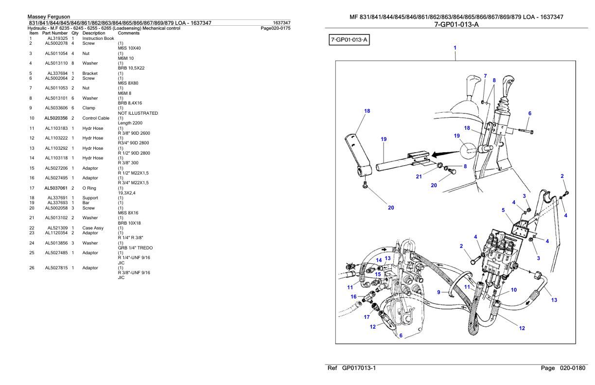 Massey Ferguson 831 to 879 Loader Parts Catalog 1637347 1