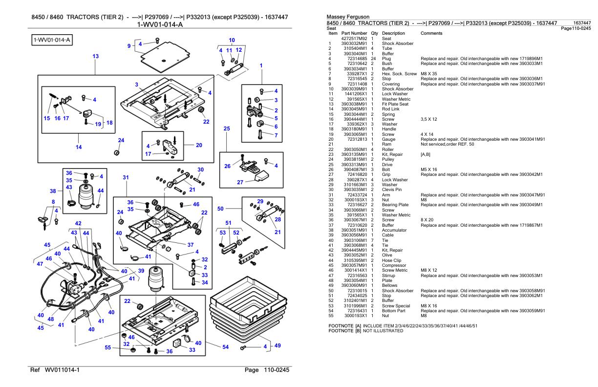 Massey Ferguson 8450 8460 Tractor Parts Catalog 1637447 1
