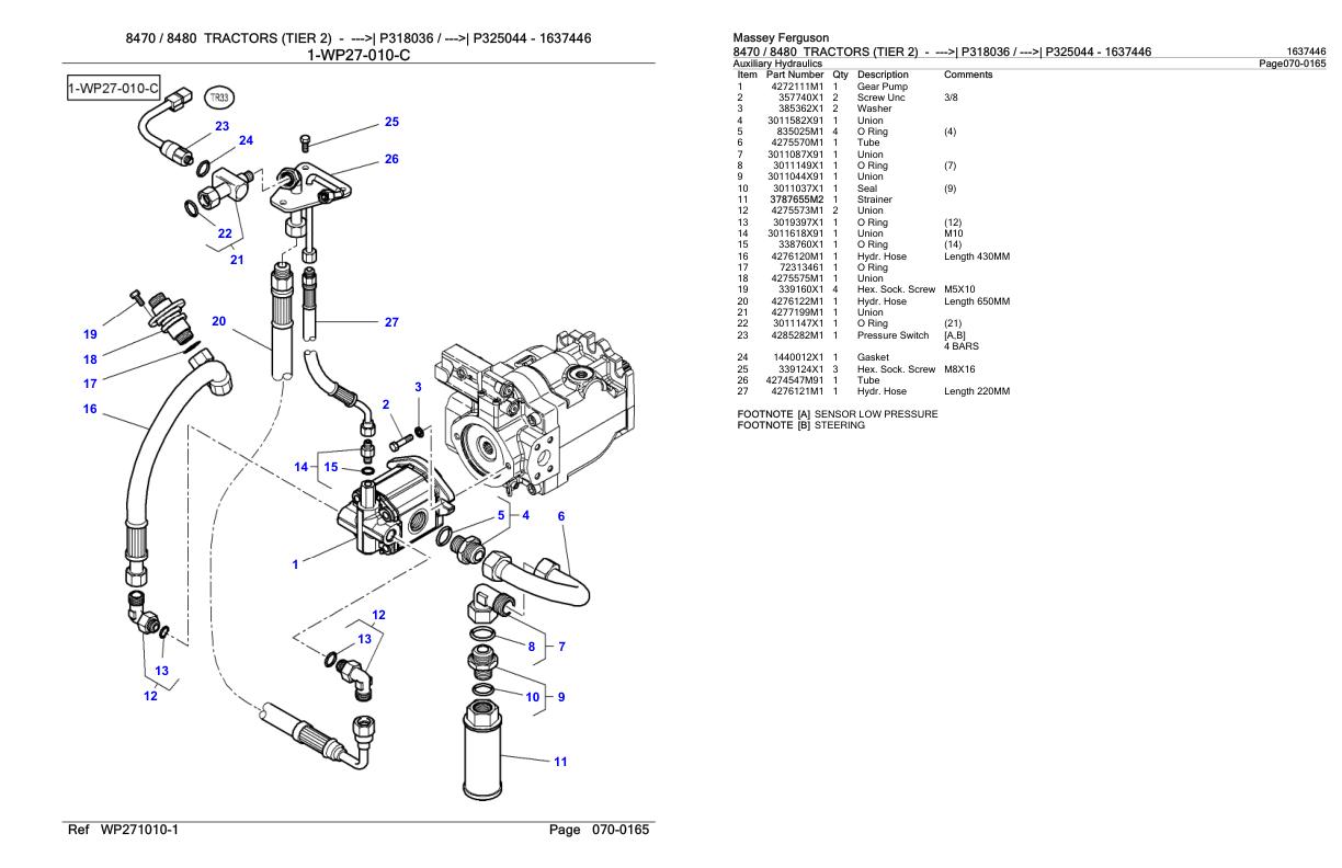 Massey Ferguson 8470 8480 Tractor Parts Catalog 1637446 1