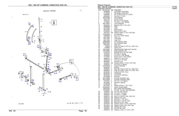 Massey Ferguson 850 855 SP Combine Parts Catalog 651558 1